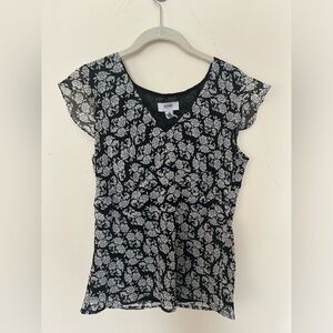 Y2K Black and White Floral Blouse